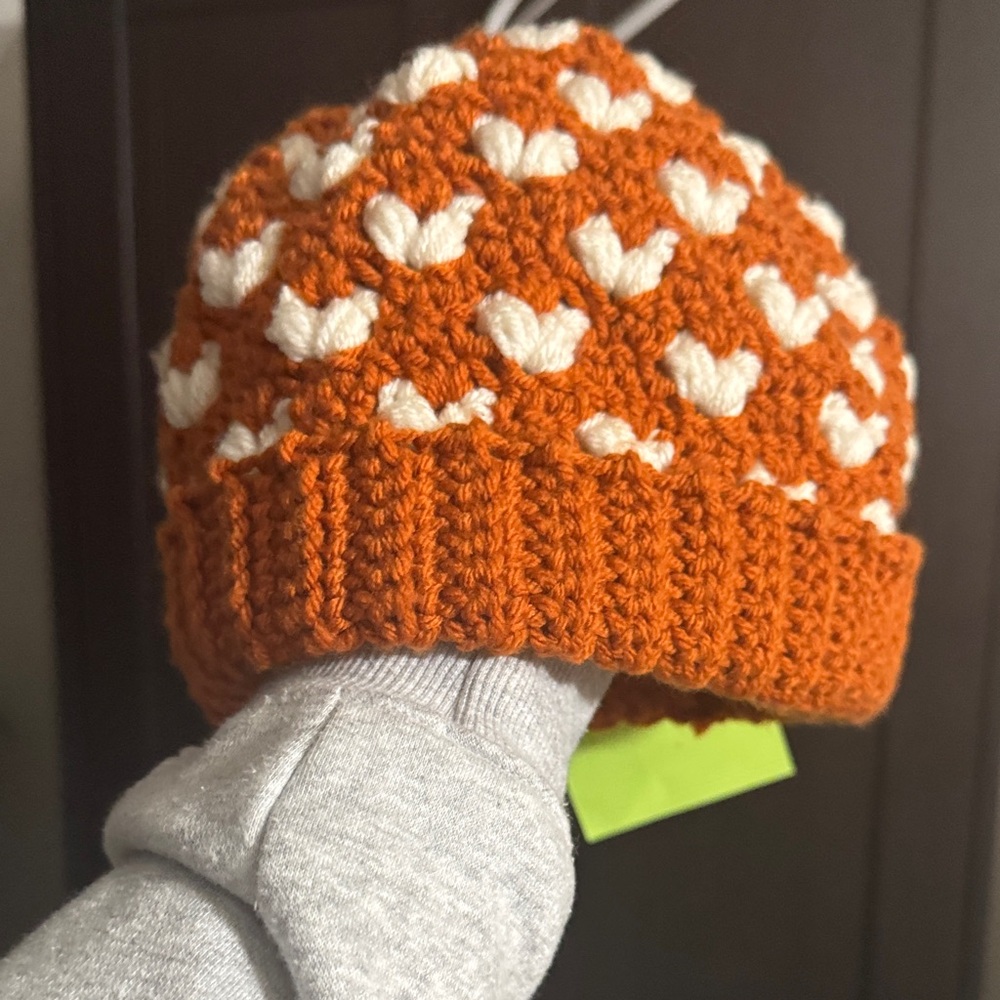 Orange and White Kids Knitted Beanie